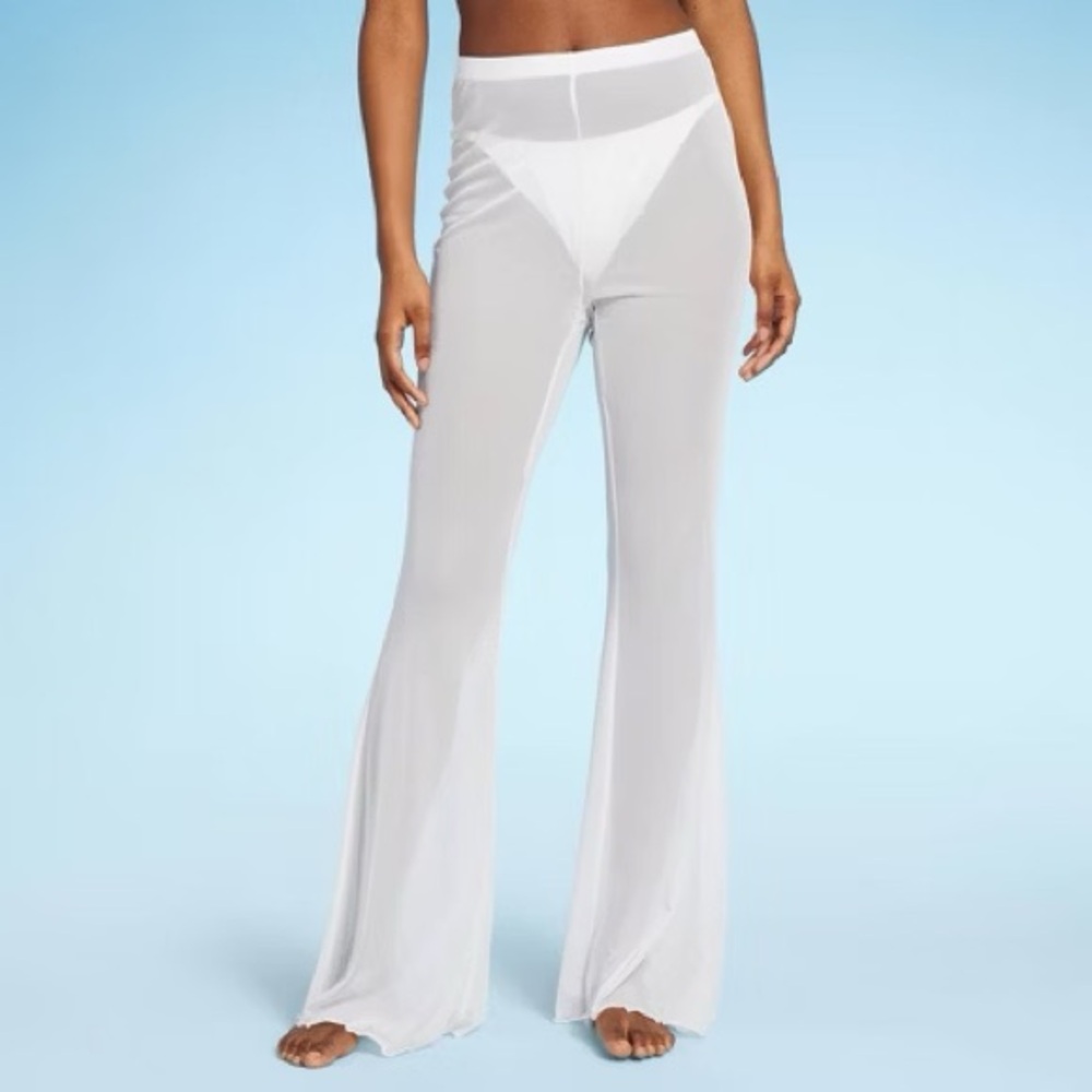 NWT Wild fable size M 8/10  White Mesh High Waist Flare Cover Up Pants